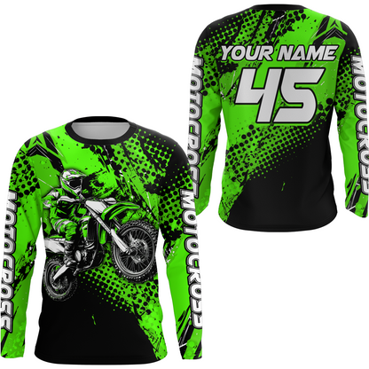 Green Youth Motocross Shirts Custom Racing Dirt Bike Jersey Kid Men Women UPF30+ DNT18