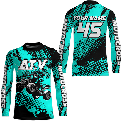 Custom Turquoise ATV Motocross Racing Jersey Kid Adult Quad Bike Jersey Off-Road Shirt UPF30+ ATV Shirt DNT12