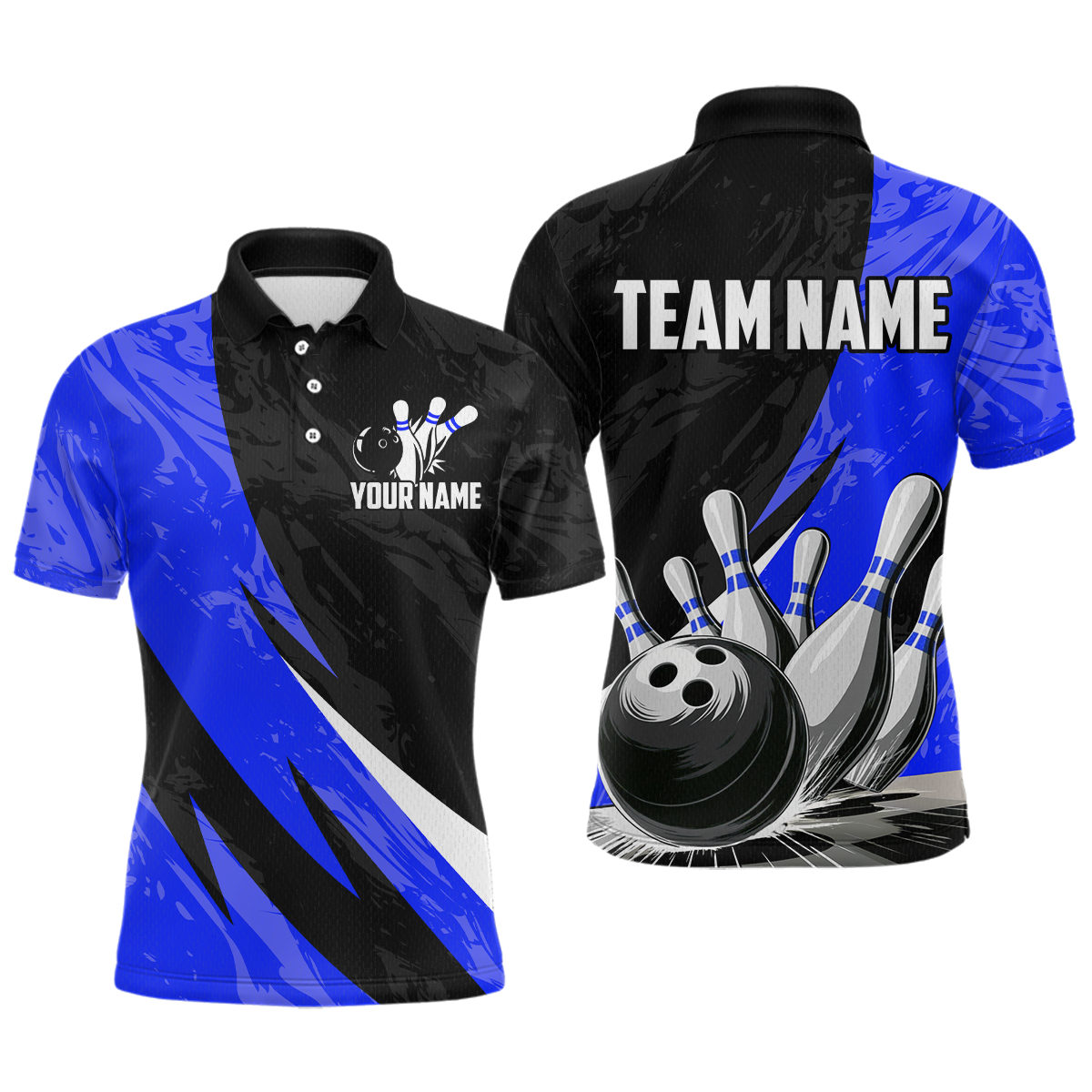 Custom Blue Bowling Custom Men Bowling Shirt Polo & Quarter-Zip Bowling Team Jerseys HNT75