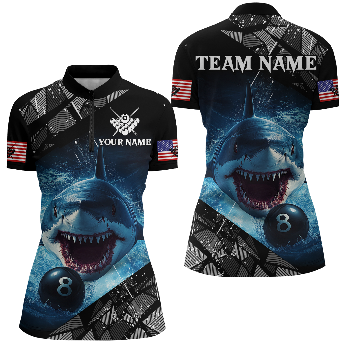 Funny Blue Shark Ball Pool Billiard for Women Billiard Shirts Polo & 1/4 Zip Shirt Team NNT18