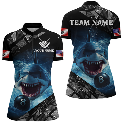 Funny Blue Shark Ball Pool Billiard for Women Billiard Shirts Polo & 1/4 Zip Shirt Team NNT18
