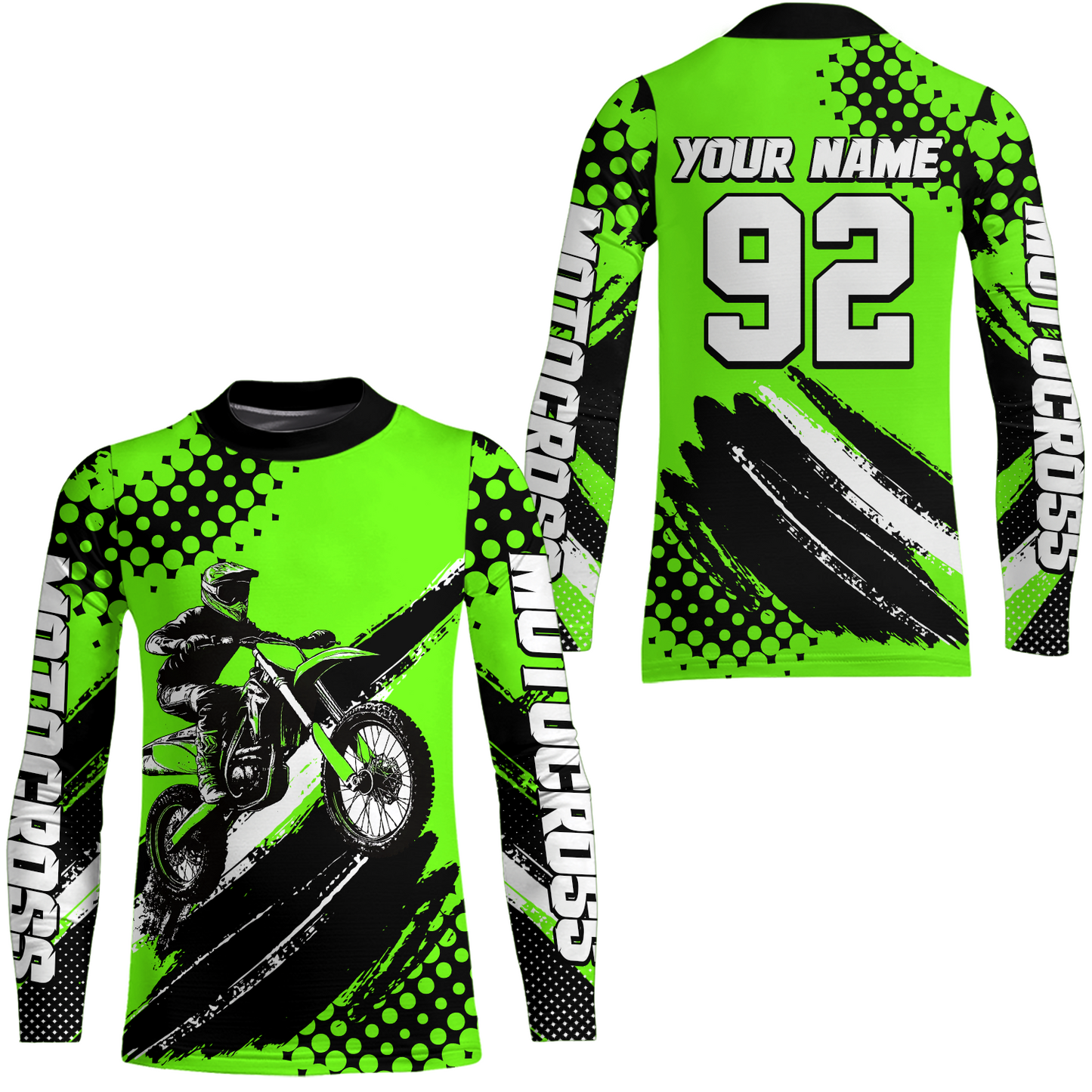 Personalized Green Racing Jersey Motocross for Men Women Kid Upf30+ Youth Off-Road Racing Jersey DNT02