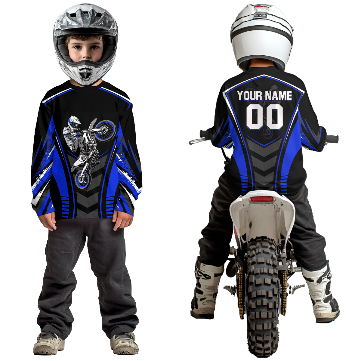 Blue Youth Dirt Bike Jersey MX Off-Road Motocross Shirt Racing Shirt Kid Men Women DNT55