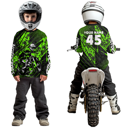 Green Youth Motocross Shirts Custom Dirt Bike Racing Jersey for Kid Men Women UPF30+ DNT19