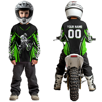Green Motocross Jersey UPF30+ Youth Motorcycle Shirt Dirt Bike Jersey Kid Men Women DNT53