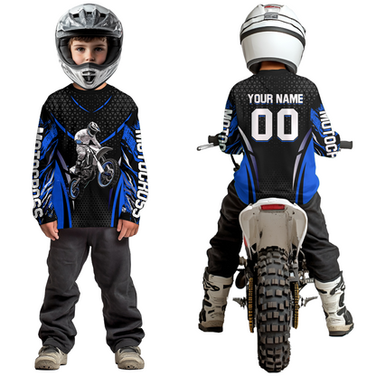 Blue Motocross Jersey UPF30+ Youth Motorcycle Shirt Dirt Bike Jersey Kid Men Women DNT53
