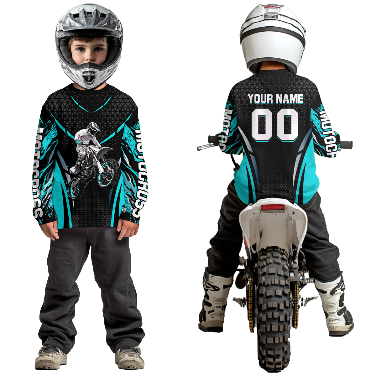 Turquoise Motocross Jersey UPF30+ Youth Motorcycle Shirt Dirt Bike Jersey Kid Men Women DNT53