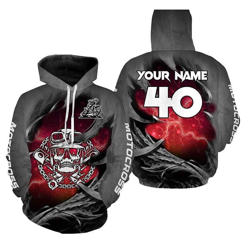 Adult&Kid Red Skull Custom Dirt Bike Jersey Motocross Jersey Upf30+ Motocross Shirt| CTP86