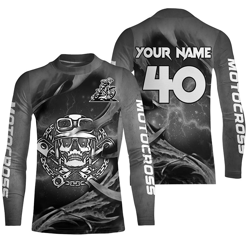 Adult&Kid Grey Skull Custom Dirt Bike Jersey Motocross Jersey Upf30+ Motocross Shirt| CTP86