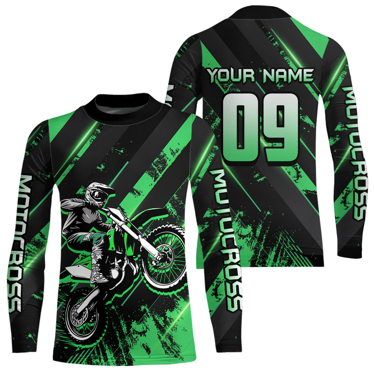 Adult&Kid Custom Green Dirt Bike Jersey Motocross Shirt Upf30+ Motocross Shirt| CTP96