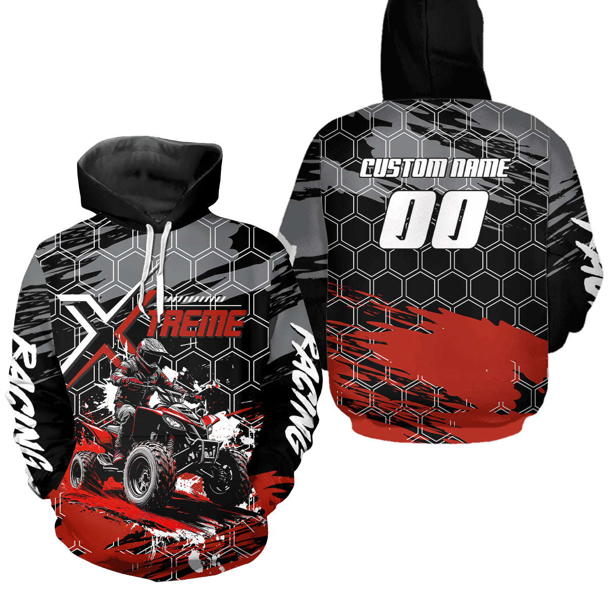 Red Atv Racing Hoodie Personalized Quad Bike Shirt Upf30+ Adult Youth Off-Road Atv Motocross Hoooded  NHN008