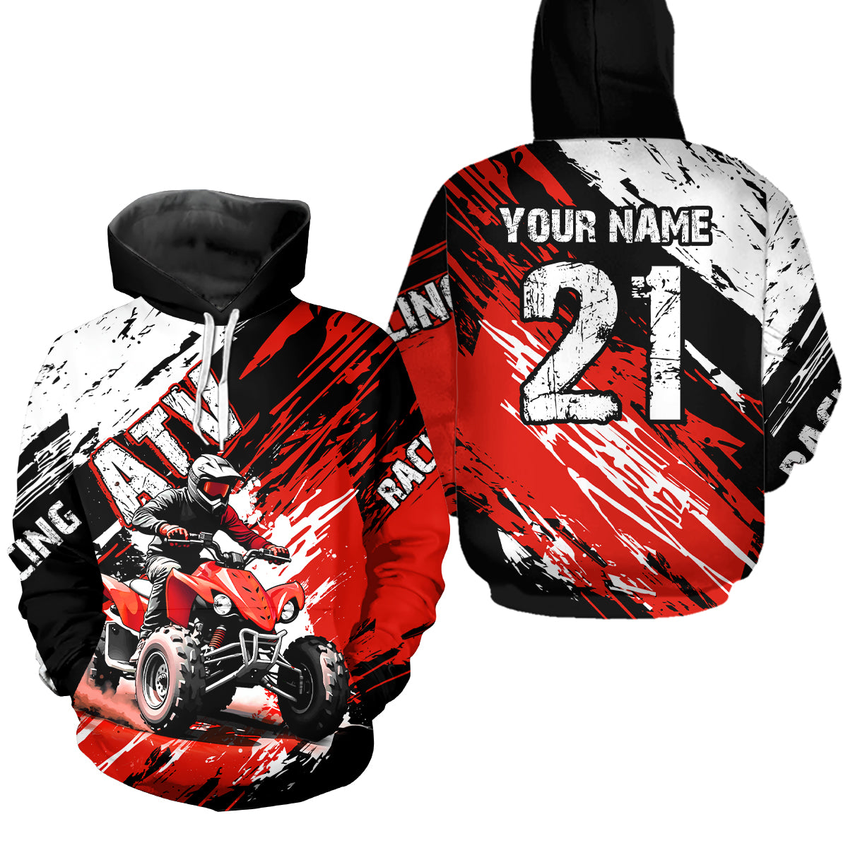 Red Atv Motocross Hoodie Custom Off-Road Quad Bike Hoodies For Men Women Kid Youth NHN006