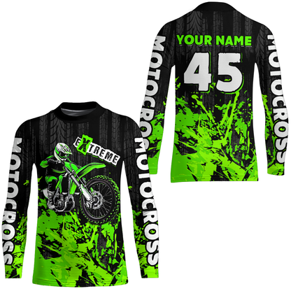 Adult&Kid green custom Motocross jersey upf30+ dirt bike jersey mens women Motocross Shirt| CTP01
