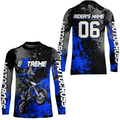 Adult&Kid blue custom dirt bike jersey motocross jersey mens women extreme motocross shirt| CTP08