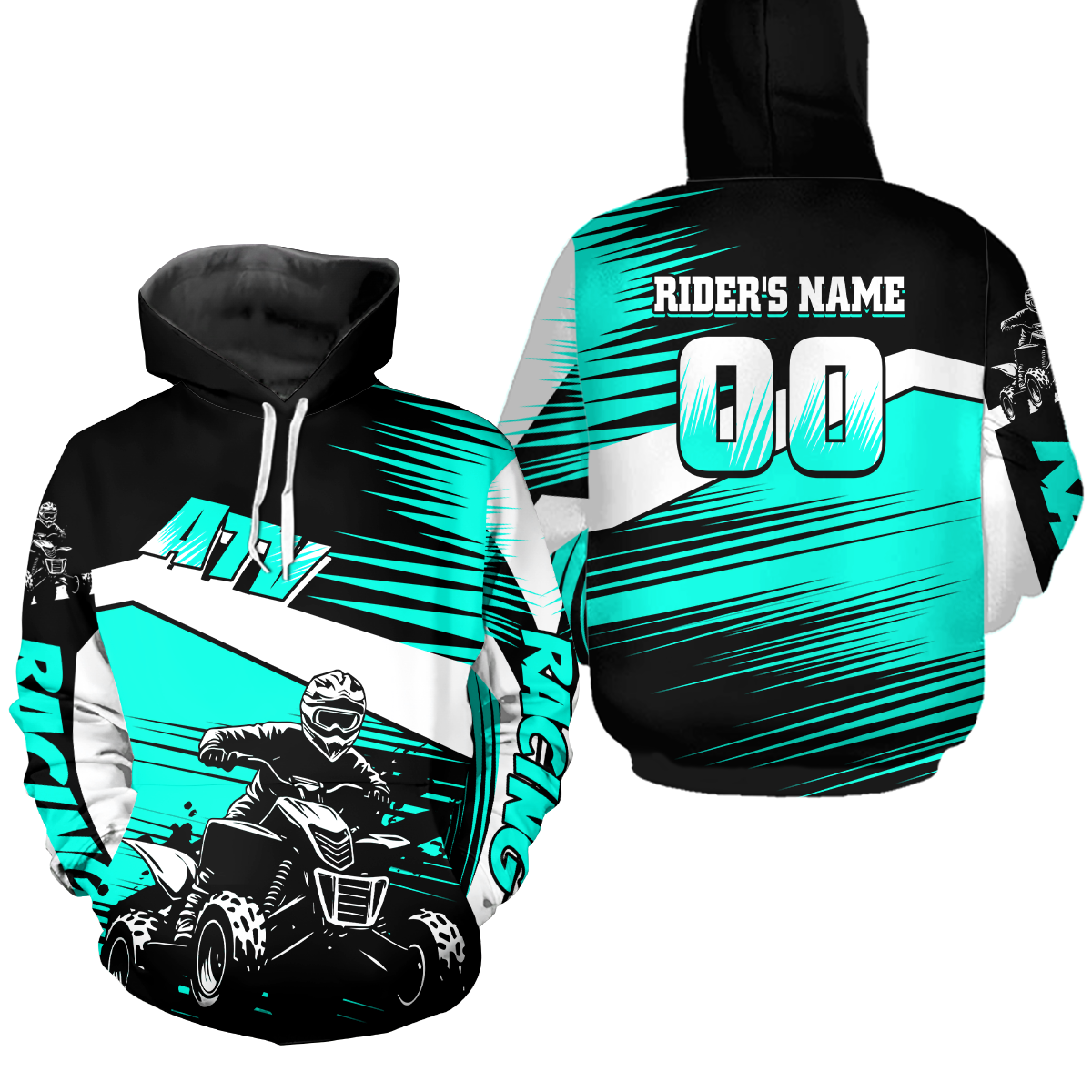 Custom Turquoise ATV Motocross Hoodie Jersey Kids Youth Quad Racing Hoodie Shirt For Men Women NHN001