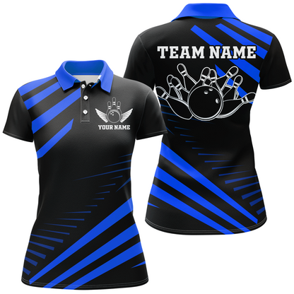 Blue Bowling Jersey Men And Women Custom Bowling Team Shirts Unisex Bowling Polo Quarter-zip CP26