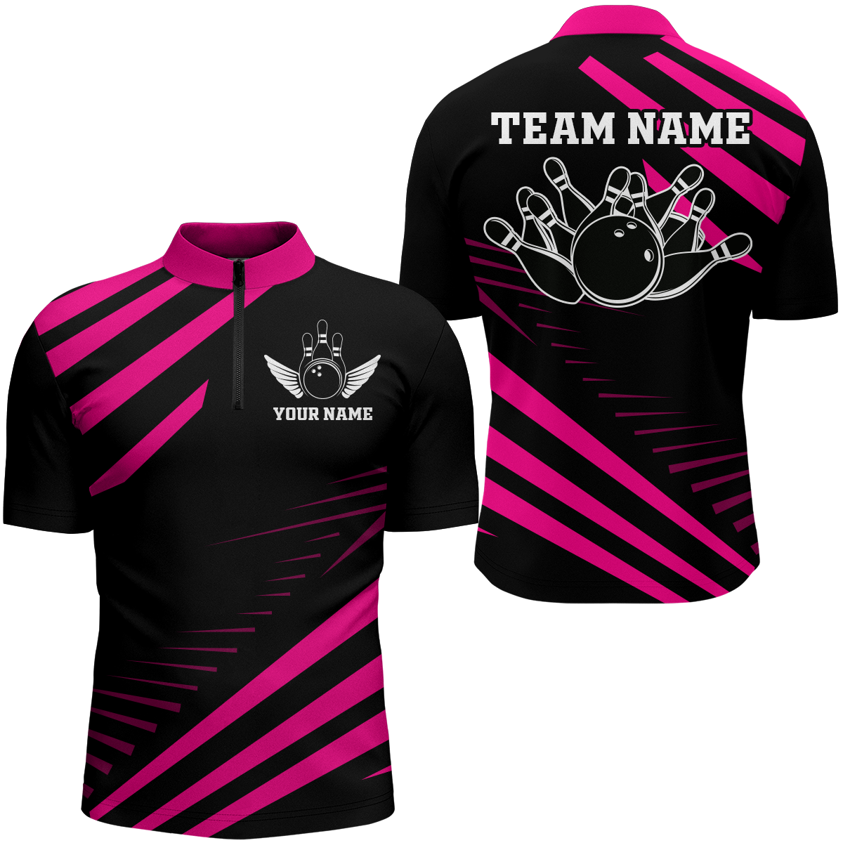Pink Bowling Jersey Men And Women Custom Bowling Team Shirts Unisex Bowling Polo Quarter-zip CP26