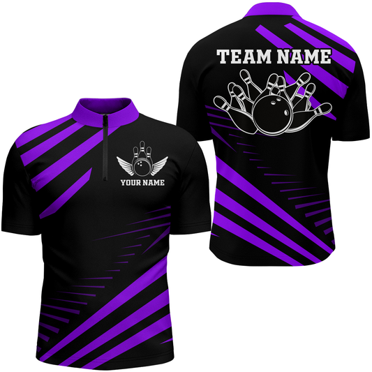 Purple Bowling Jersey Men And Women Custom Bowling Team Shirts Unisex Bowling Polo Quarter-zip CP26