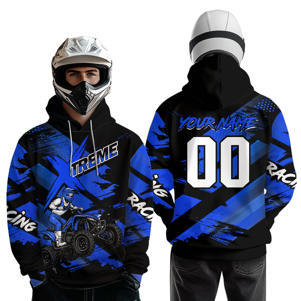 Personalized Atv Motocross Hoodie For Adult&Kid Upf30+ Blue Quad Bike Shirt Off-Road Atv Mx Racing NHN012
