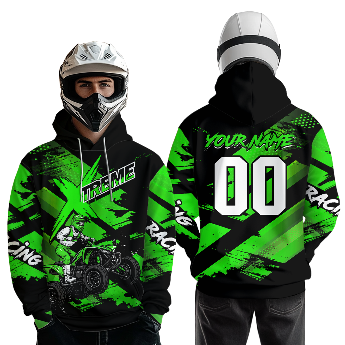 Personalized Atv Motocross Hoodie For Adult&Kid Upf30+ Green Quad Bike Shirt Off-Road Atv Mx Racing NHN012