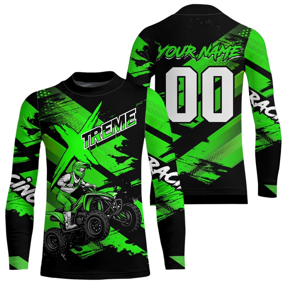 Custom Green Quad Bike Jersey Motocross Shirt for Men Women Youth ATV Extreme Off-Road UPF30+ NHN012