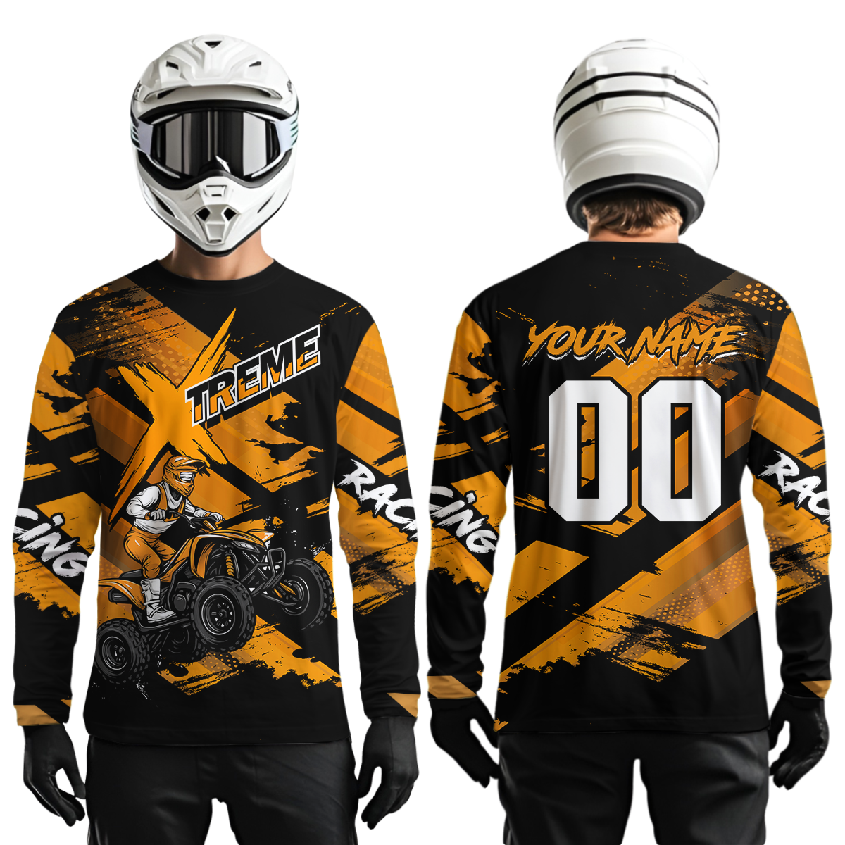 Custom Orange Quad Bike Jersey Motocross Shirt for Men Women Youth ATV Extreme Off-Road UPF30+ NHN012