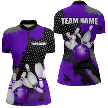 Load image into Gallery viewer, Purple Bowling Jersey Men Women Custom Bowling Team Shirts Unisex Bowling Polo Quarter-zip CP27