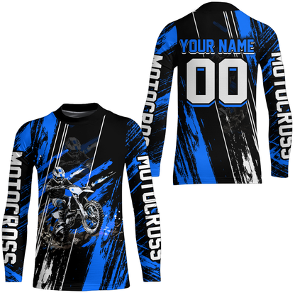 Adult&Kid Blue Dirt Bike Jersey Motocross Jersey Upf30+ Custom Mens Women Off-Road Jersey| CTP05