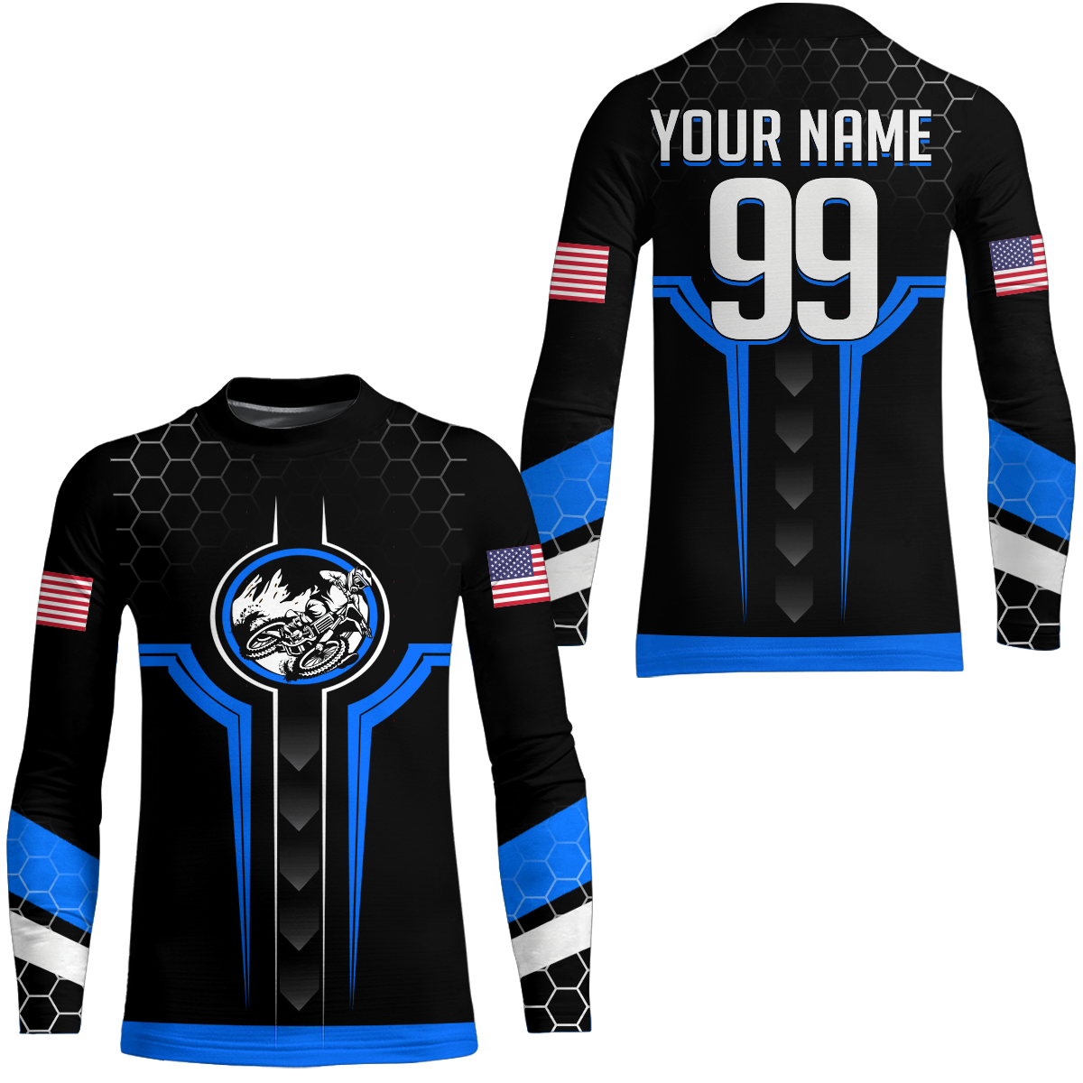 Adult&Kid Blue Custom Dirt Bike Jersey Motocross Jersey Upf30+ Motocross Shirt| CTP78