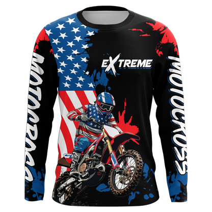 Adult&Kid Custom US Flag Motocross Jersey UPF30+ MX Racing Biker Off-road Dirt Bike Racewear| CTP62