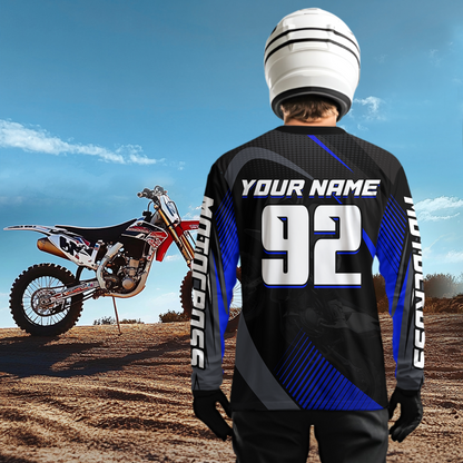 Custom Blue Motocross Shirts Racing Jersey UPF30+ Dirt Bike Jersey Kid Men Women DNT07
