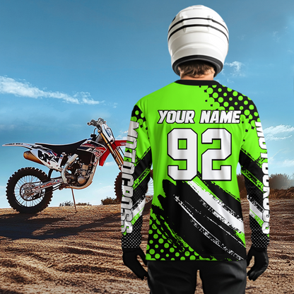 Personalized Green Racing Jersey Motocross for Men Women Kid Upf30+ Youth Off-Road Racing Jersey DNT02