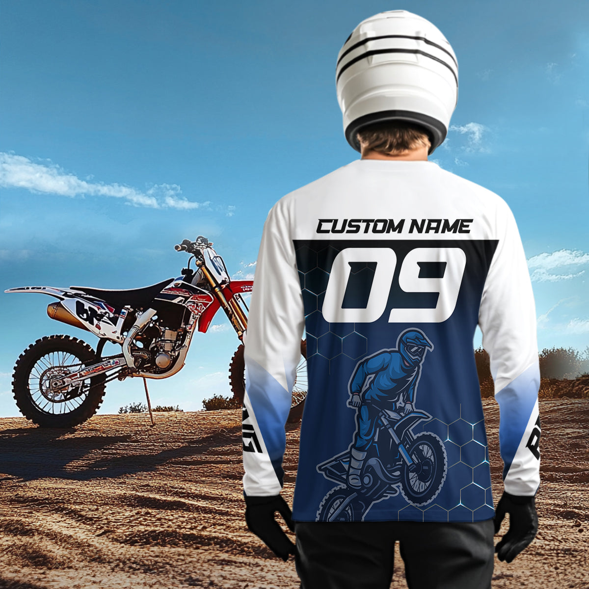 Custom Blue Motocross Jersey Youth Dirt Bike Shirt Men Kid Women Motorcycle Shirts XM340