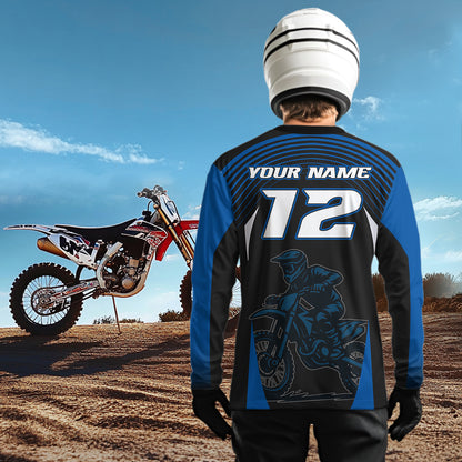Custom Blue Motocross Racing Jersey Dirt Bike Off-road Riding Jersey Men Kid Women XM356