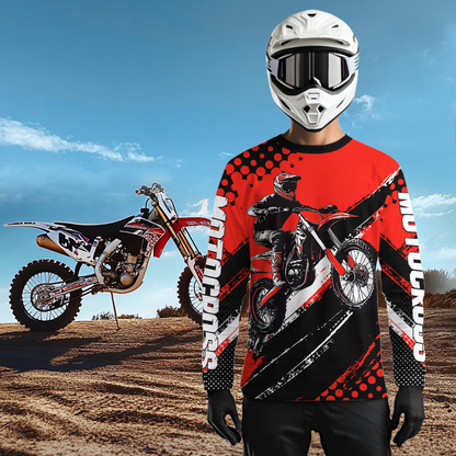 Personalized Red Racing Jersey Motocross for Men Women Kid Upf30+ Youth Off-Road Racing Jersey DNT02