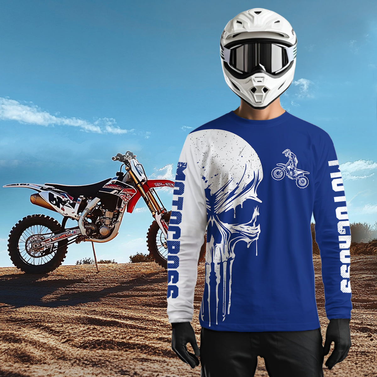 Custom Skull Motocross Jersey for Kid Men Women Blue Skull Dirt Bike Racing Shirt XM335