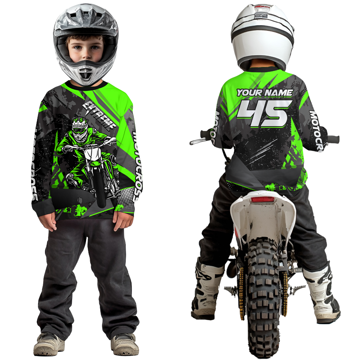 Green Youth Motocross Shirts Custom MX Racing Extreme Shirts Kid Men Women UPF30+ DNT34
