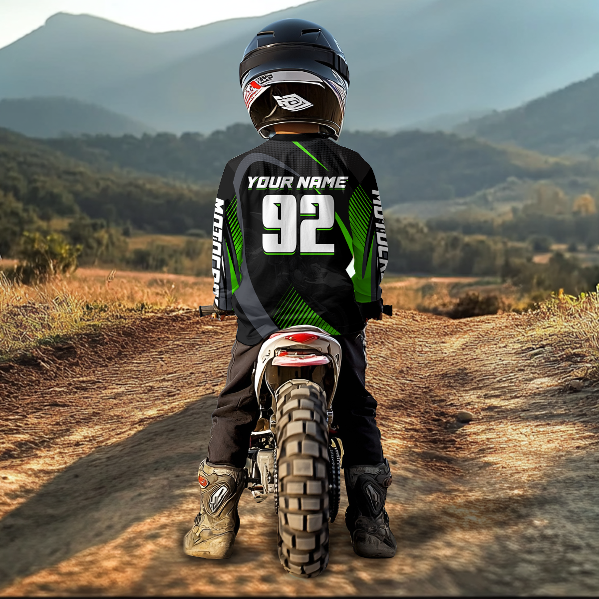 Custom Green Motocross Shirts Racing Jersey UPF30+ Dirt Bike Jersey Kid Men Women DNT07