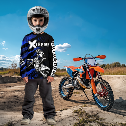 Custom Blue Motocross Jersey Racing Shirts UPF30+ Dirt Bike Jersey Kid Men Women DNT09