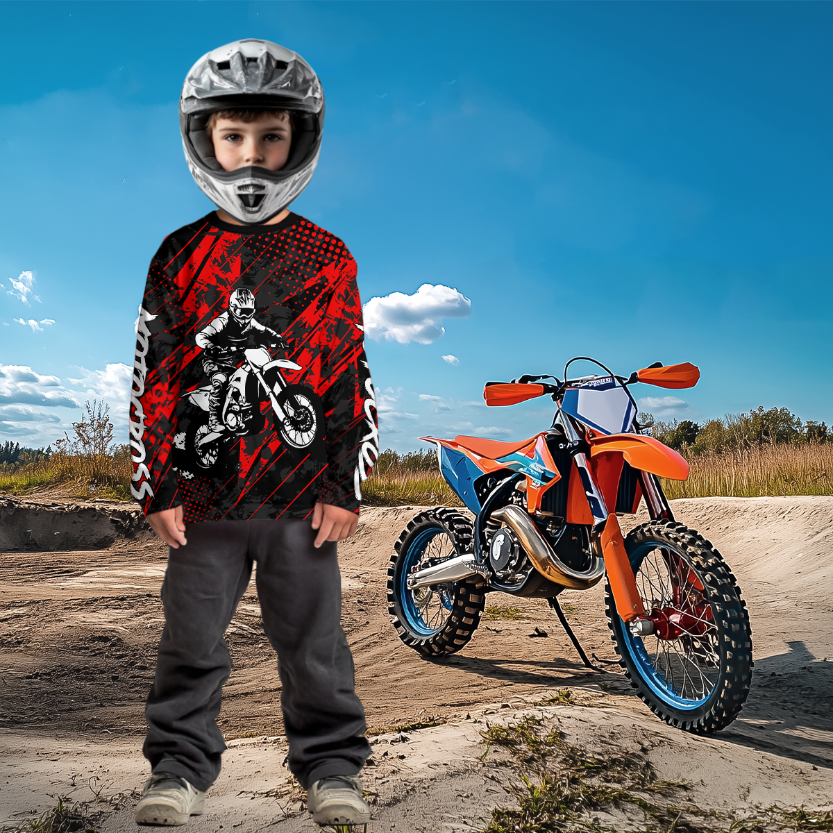 Red Motocross Racing Jersey UPF30+ MX Racing Dirt Bike Jersey Kid Men Women DNT06
