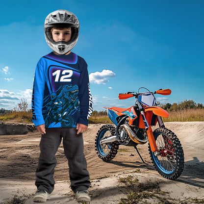 Dinosaur Motocross Jersey Custom Blue Dirt Bike Jersey for Women Men Kid Upf30+ XM366