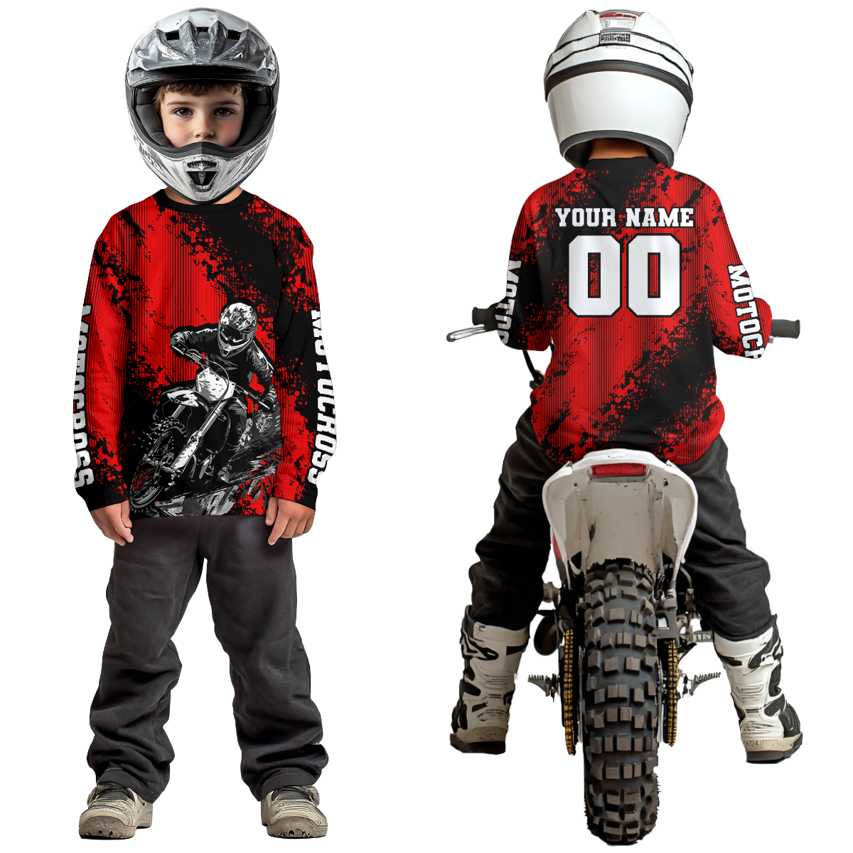 Custom Red MX Off Road Racing Shirts Kid Men Women Youth Motocross Shirts UPF30+ DNT36