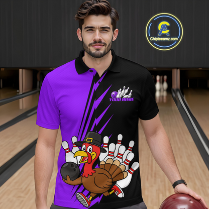Purple Turkey Bowling Shirts for Women Men Team Custom Bowling Jerseys Thanksgiving MBL180
