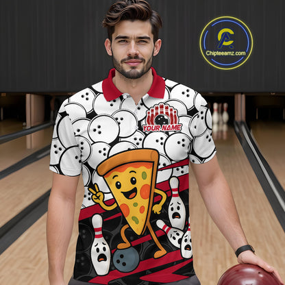 Custom Red Funny Pizza Bowling Shirt Bowling with Food for Men Polo Bowling Jersey QZT799