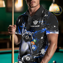 Load image into Gallery viewer, Custom Blue Funny Raccoon Billiard Shirt for Men 8 Ball Pool Billiard Jersey Polo &amp; 1/4-Zip BHT5