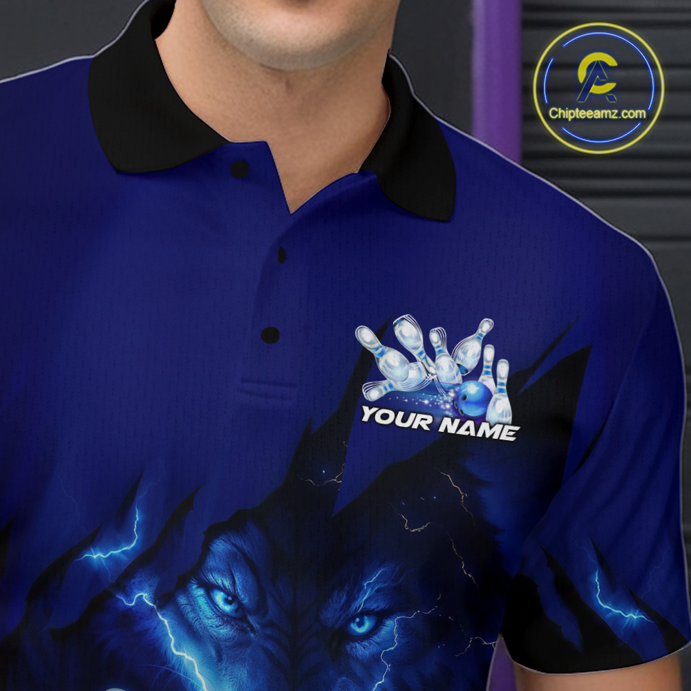 Blue Bowling Shirts for Team Women Men Custom Wolf Bowling Jerseys for Couples MBL202