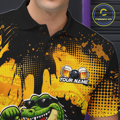 Custom Beer Alligator Bowling Jersey for Men Bowling Polo & 1/4 Zip Bowling Team Shirts HNT271