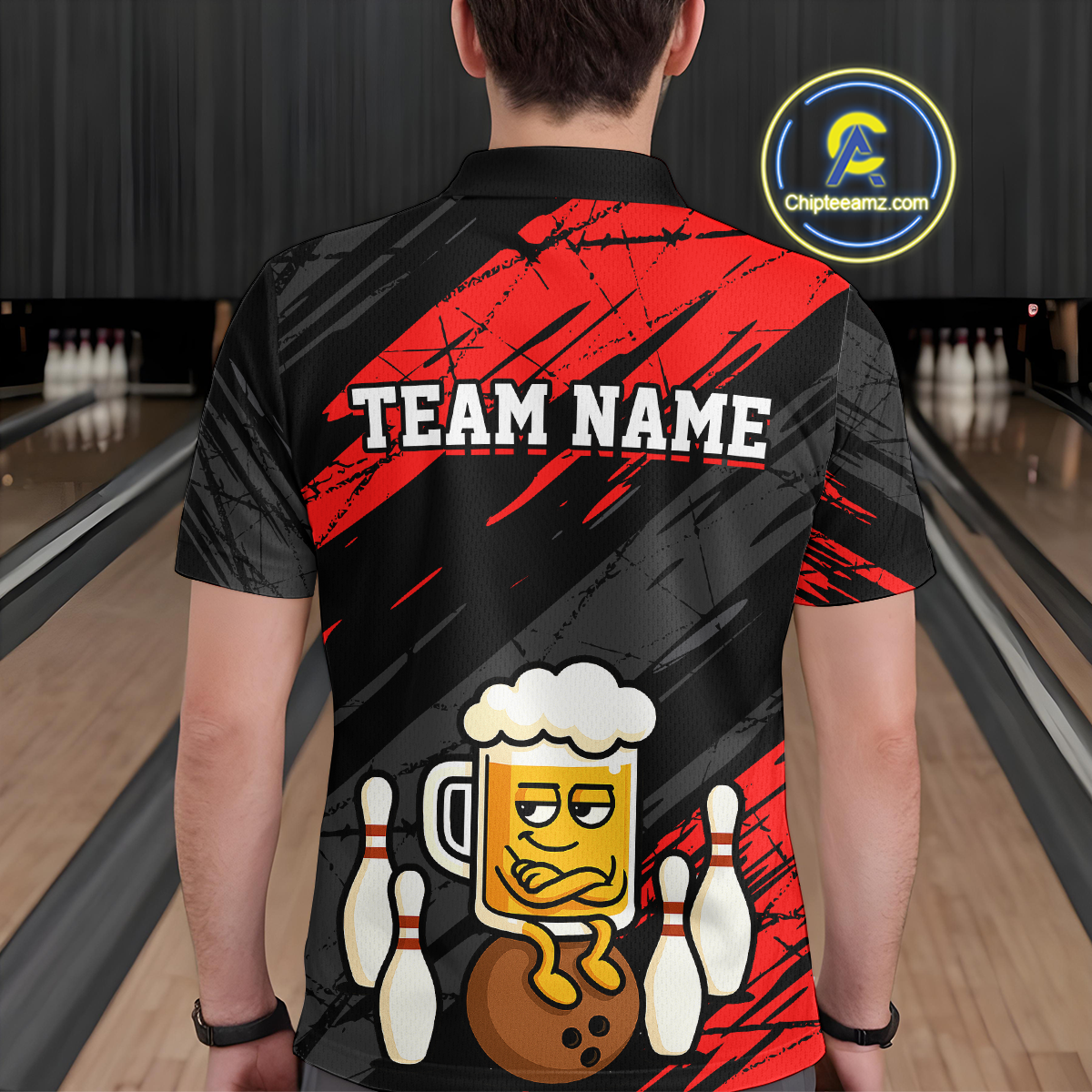 Custom Red Funny Beer Bowling Jersey for Men Bowling Uniform Polo & 1/4 Zip Bowling Team Shirts HNT107