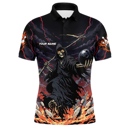 Custom Grim Reaper Flame Bowling Jersey for Men Bowling Team Shirts Polo & 1/4 Zip HNT193