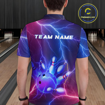Purple Lightning Bowling Shirts for Men Women Custom Team Bowling Jerseys MBL155